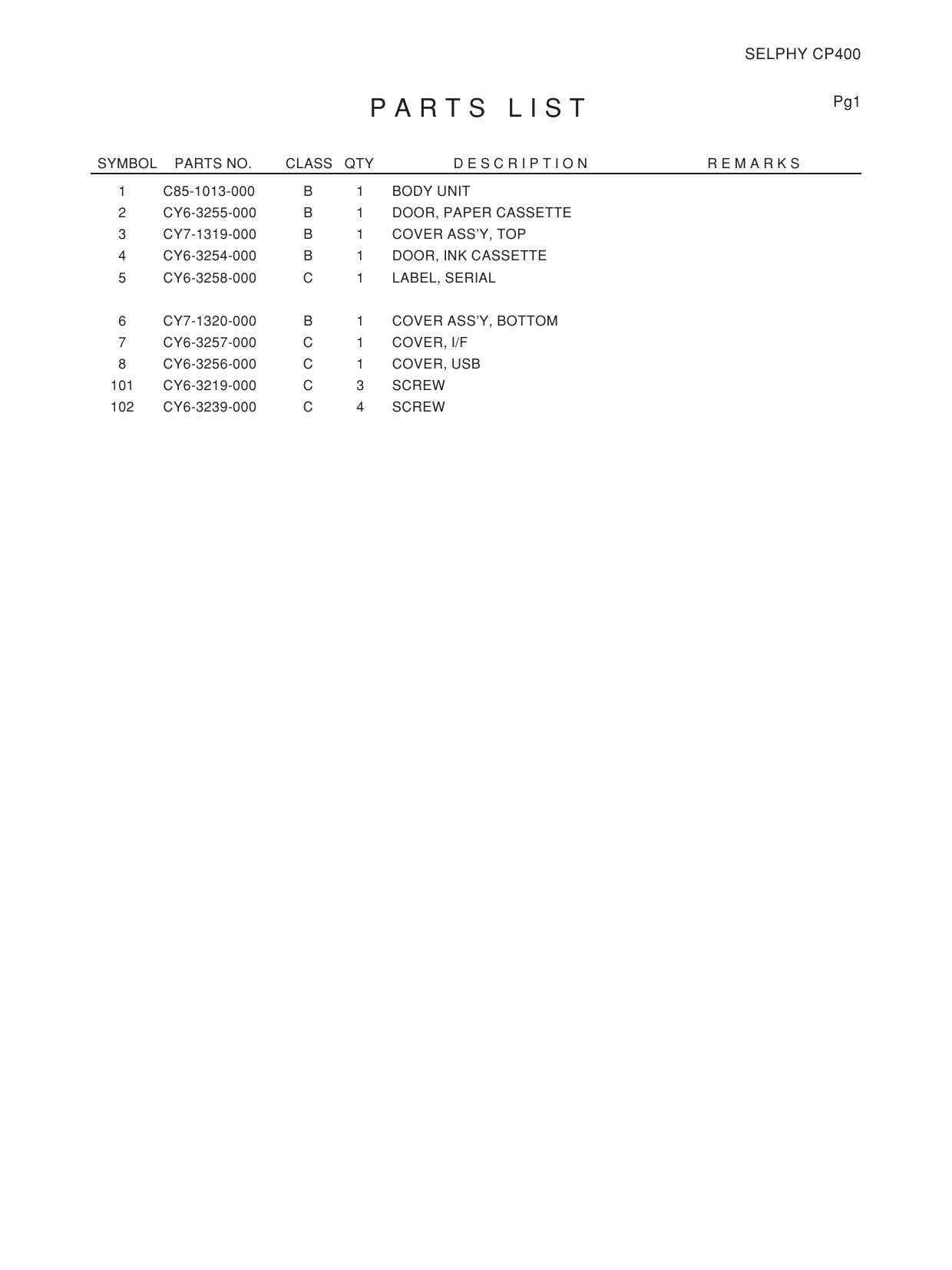 Canon SELPHY CP400 Parts Catalog Manual-4